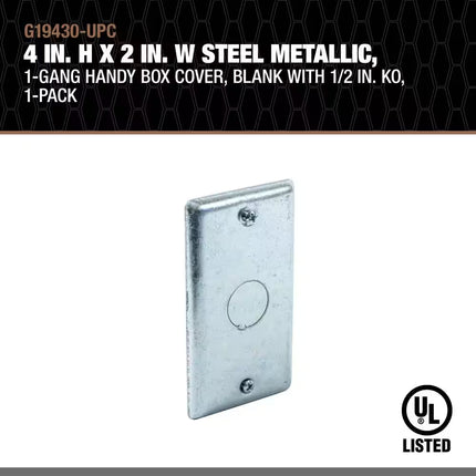 4 In. H X 2 In. W Steel Metallic, 1-Gang Electrical Box Cover with 1/3 In. KO (1-Pack)