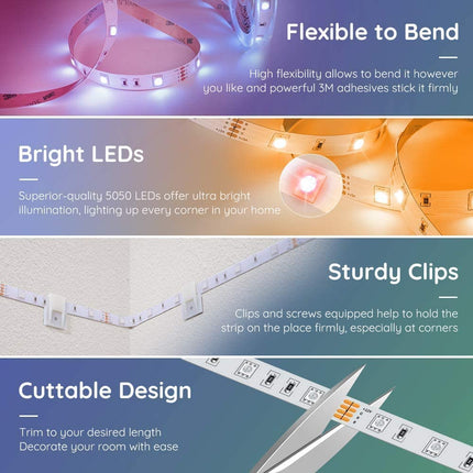 Smart LED Strip Lights, 16.4Ft Wifi LED Light Strip with App and Remote Control, Works with Alexa and Google Assistant, 64 Scenes and Music Sync RGB LED Lights for Bedroom, Kitchen, TV, Party