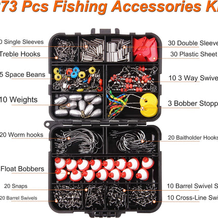 Fishing Accessories Tackle Kit Box-Sinker Weights, Crossline Barrel Swivel, Swivel Snap, Hooks, Sinker Slides, Fishing Bead with Tackle Box