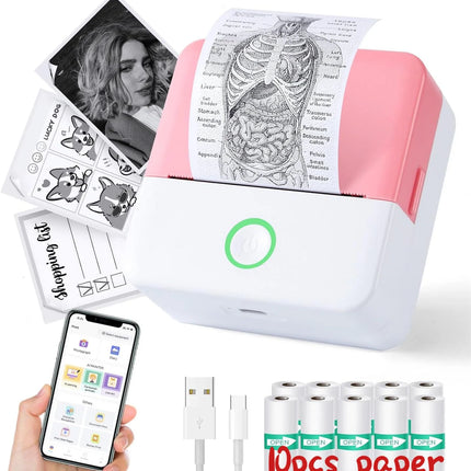 Thermal Mini Printer, Portable Inkless Sticker Maker, Bluetooth Printer for Phone, Wireless Label Printer with Tape, Free Cut Small Pocket Printer for Notes&Children DIY, Compatible with Ios&Android