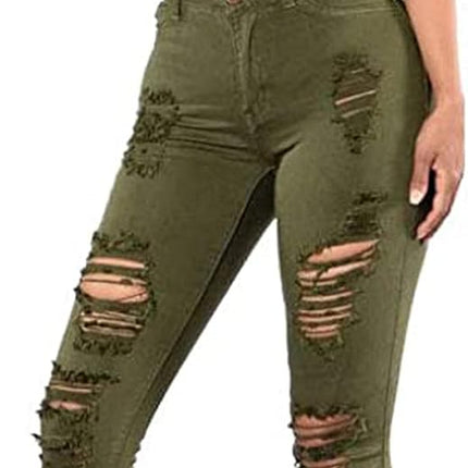 Women'S Ripped Skinny Jeans Stretch Mid Rise Distressed Destroyed Denim Pants