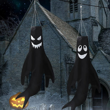 4 Pieces 43 Inch 18 Inch Halloween Ghost Decorations Halloween Ghost Windsocks Halloween Decorations for Home Halloween Decor Halloween Decorations outside for Party Supplies (Black Background)