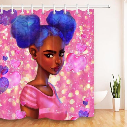 Art Design Graffiti Art Hip Hop African Girl with Black Hair Big Earring with Modern Building Shower Curtain for Bathroom Decor