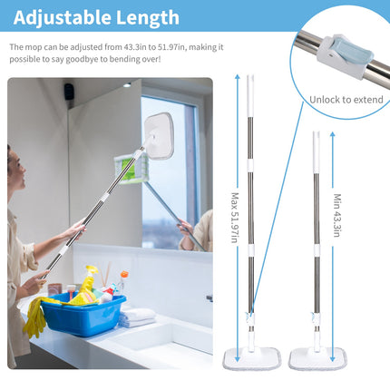 Spin Mop And Bucket With Wringer Set Flat Floor Mop With Clean And Dirty Water Separate System 2 Replaceable Reusable Washable Microfiber Mop Pads