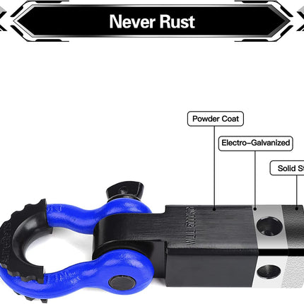 Shackle Hitch Receiver 2", 45,000 Lbs Break Strength Heavy Duty Receiver with 5/8" Screw Pin, 3/4" D Ring Shackles, Towing Accessories for Vehicle Recovery Off-Road, Blue&Black