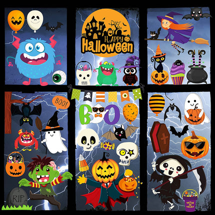 200PCS Halloween Window Clings Cute Halloween Window Clings Cute Pumpkin Witch Ghost Halloween Window Stickers Halloween Decorations Party Supplies（9 Sheets）