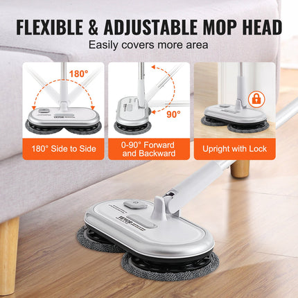 Cordless Electric Mop, Up To 70 Mins Powerful Battery, Electric Spin Mop With Dual Spinning Heads, 4 Microfiber Pads & 2 Floor Scrubber Pads, For Hardwood/Bathroom/Tile Floor Cleaning