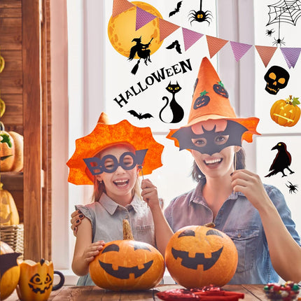 Halloween Window Clings Cute Halloween Window Stickers Pumpkins Bats Spiders Halloween Decoration for Glass Home Party Office School 9 Sheets Party Supplies