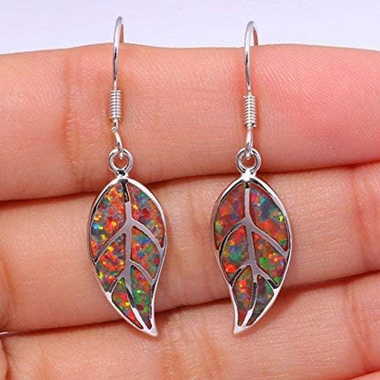 18K White Gold Plated Leaf Opal Dangle Drop Earrings for Women Teen Girls Hypoallergenic Opal Jewelry Gift