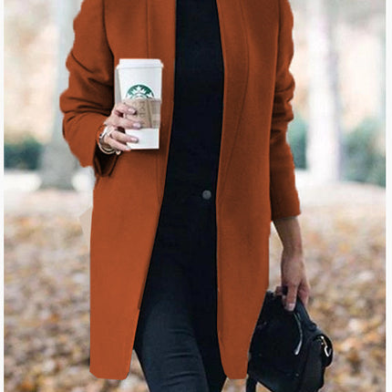 Autumn And Winter New Style European And American Fashion Solid Color Stand-Up Collar Woolen Blazer