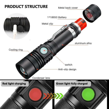 Super Bright 90000LM LED Tactical Flashlight Zoomable with Rechargeable Battery