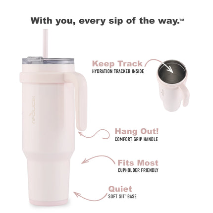 Cold1 Tumbler with Straw, Lid & Handle. Insulated Stainless Steel 3-Way Lid - 48Oz, Cotton