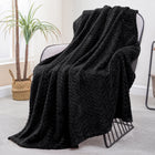 Large Flannel Fleece Throw Blanket, Jacquard Weave Leaves Pattern (50