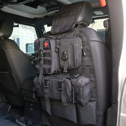 Universal Tactical Vehicle Back Seat Organizer With 3 Detachable Pouches