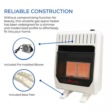 20,000 BTU, Dual Fuel Ventless Infrared Plaque Heater with Base and Blower, T-Stat Control