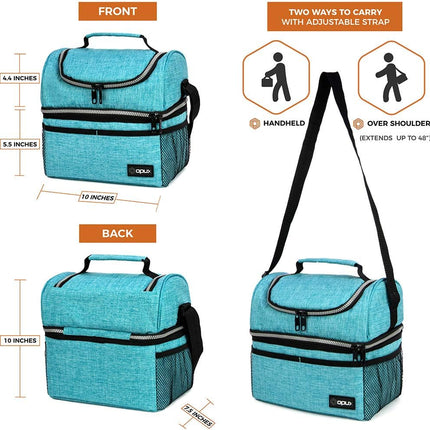 Lunch Box for Men Women, Insulated Large Lunch Bag Adult Work, Double Decker Lunchbox Meal Prep Dual Compartment Leakproof Lunch Cooler,Soft Lunch Tote Boys Girls Kids School, Aqua Turquoise 12L