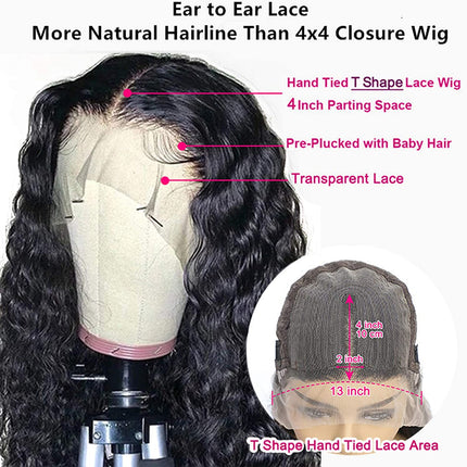 Curly Lace Front Wig Human Hair,Hd Transparent Lace Front Wigs Human Hair Pre Plucked,Wet and Wavy Wigs Human Hair,16Inch ,13X4X1 Glueless Water Wave Lace Front Wigs Human Hair for Black Women