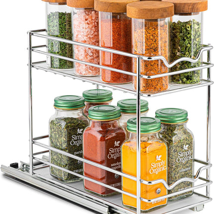 Pull Out Cabinet Organizer for Spices, Cans - Heavy Duty with Lifetime Limited Warranty- Pull Out Spice Rack- Cabinet Pull Out Shelf for Cans,Dishes, Etc, 4-1/2"W X 10-3/8"D X 8-7/8H, Chrome