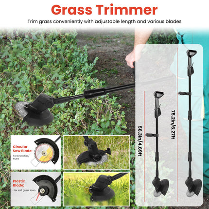 1Set 3-in-1 Cordless Electric Pole Saw Mini Chainsaw Grass Trimmer Kit With Adjustable Length 2Pcs 21V 1500mAh Batteries 4in 6in Chains Saw Blade 5Pcs Plastic Blades Fedex Shipping