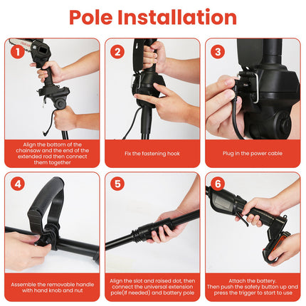 1Set 3-in-1 Cordless Electric Pole Saw Mini Chainsaw Grass Trimmer Kit With Adjustable Length 2Pcs 21V 1500mAh Batteries 4in 6in Chains Saw Blade 5Pcs Plastic Blades Fedex Shipping