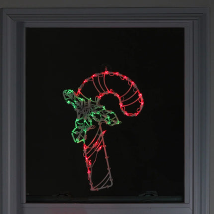 18" Lighted Candy Cane with Holly Christmas Window Silhouette Decoration