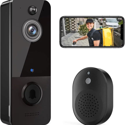 Wireless Doorbell Camera with Chime, Smart Video Doorbell Security Camera with ，Black