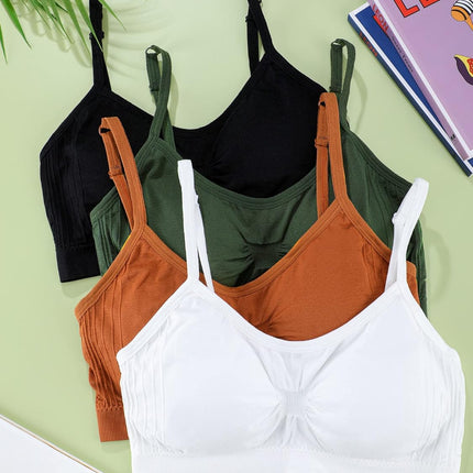 4 Pieces Bralette Neck Cami Bra Wireless Tank Top Bra Sports Bra for Women(Large-X-Large,Black, Dark Green, Brown, White)