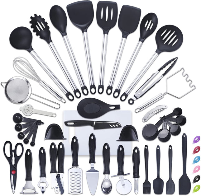 ,Kithcen Utensil Set 42 Cooking Utensils Set Nylon and Stainless Steel Utensils Set Kitchen Tool Set,Baking Set Kitchen Set Spatula Set Kitchen Gadgets Kitchen Tools Kitchen Accessories Black