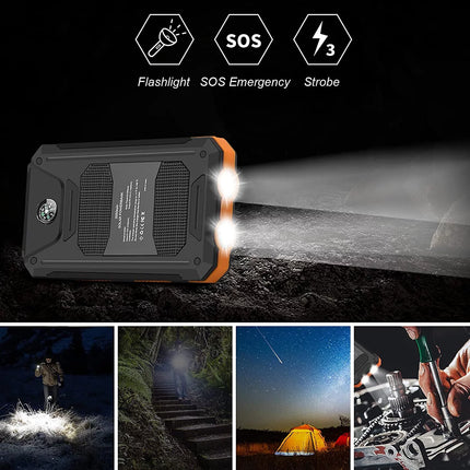 20000Mah Solar Charger for Cell Phone Iphone, Portable Solar Power Bank with Dual 5V USB Ports, 2 LED Light Flashlight, Compass Battery Pack for Outdoor Camping Hiking(Orange)