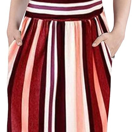 Girl'S Summer Short Long Sleeve Stripe Holiday Dress Maxi Dress with Pocket Size 6-12T