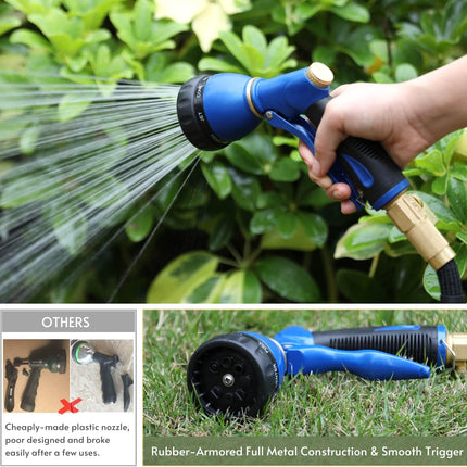 Garden Hose Sprayer Nozzle 100% Heavy Duty Metal, Water Hose Nozzle with 8 Different Spray Patterns, High Pressure Hose Spray Nozzle for Watering Plant & Lawn, Washing Car & Pet Blue