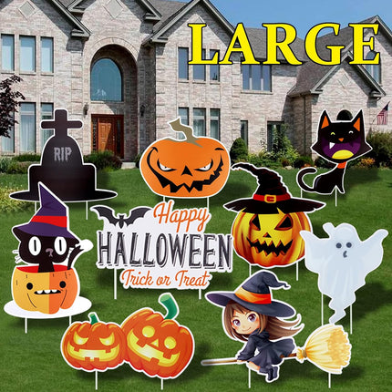 9 Packs Halloween Yard Signs with Stakes,  Halloween Outdoor Lawn Garden Stake Decorations Large Pumpkin Witch Ghost Waterproof Props Trick or Treat Yard Signs for Halloween Yard Lawn Decor