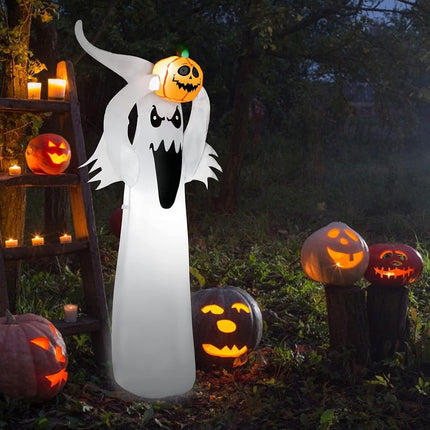 6FT Halloween Inflatables Clearance, Halloween Decoration Outdoor, Inflatable Ghost Holding Pumpkin with LED Lights, Halloween Blow up Yard Decorations for Holiday/Party/Garden