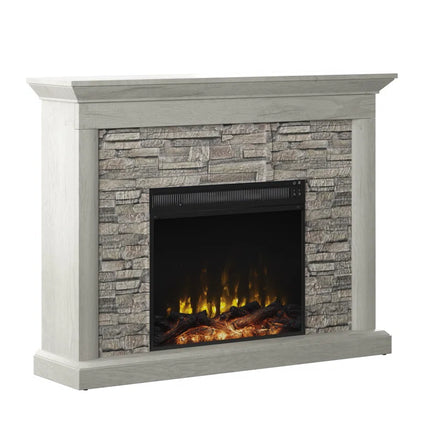 Electric Fireplace Mantel Package in Weathered Gray - Rustic Stacked Stone Surround - Heat 400 SQ FT