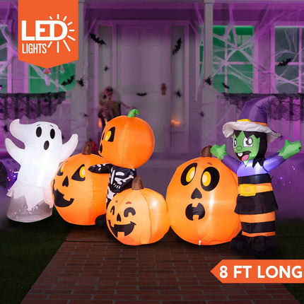 8 FT Halloween Inflatable Long Pumpkin Patch Decorations Inflatables with Build-In Leds,Halloween Decor Outdoor Blow up Yard Decorations