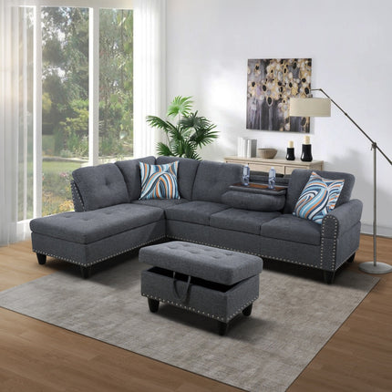 Self-pickup Only--Grey Linen 3-Piece Sofa Set Living Room Sofa