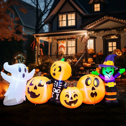 8 FT Halloween Inflatable Long Pumpkin Patch Decorations Inflatables with Build-In Leds,Halloween Decor Outdoor Blow up Yard Decorations