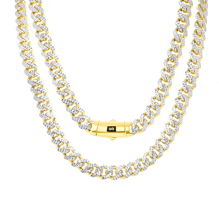 10K Yellow Gold 7.5Mm Monaco Miami Cuban Diamond Cut Pave Link Chain Necklace, Mens Jewelry Fancy Box Clasp 18" - 30"