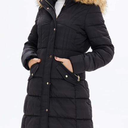 Slim Fit Winter Coats for Women Removable Hood Faux Fur Trim Thicken down Jacket