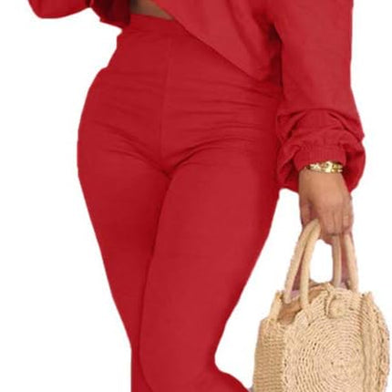 Womens Two Piece Outfits Tracksuit - Long Sleeve Zip Crop Top + Skinny Pants Sweatsuit Jogger Set