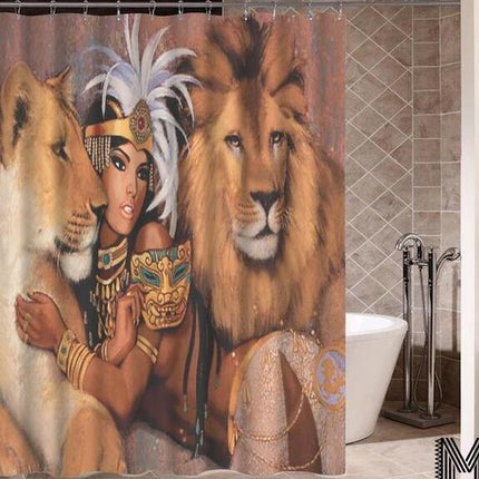 Art Design Graffiti Art Hip Hop African Girl with Black Hair Big Earring with Modern Building Shower Curtain for Bathroom Decor