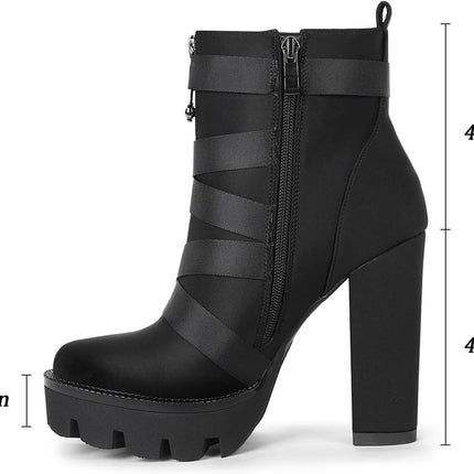 Platform Boots for Women, Heeled Combat Boots Chunky Heel Booties round Toe Lace up High Heel Ankle Boots