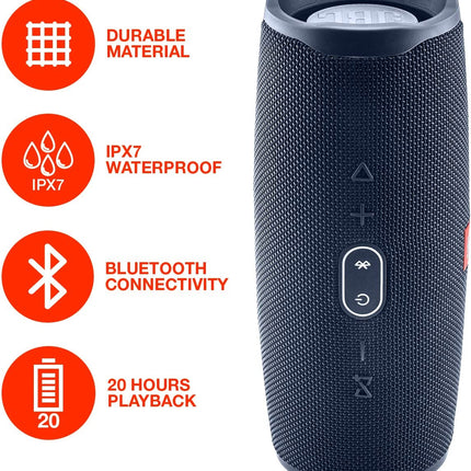 Charge 4 Portable Waterproof Wireless Bluetooth Speaker Bundle Portable Hard Carrying Protective Case - Blue