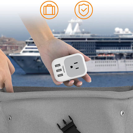 USB Charger Block,  USB Plug Adapter with Electrical 4 Box Splitter 3 USB Wall Charger Ports, Multi Plug Outlet Extender Charging for Cruise, Travel, Office, Dorm Essentials