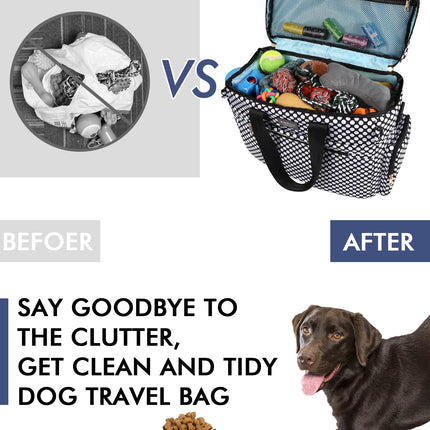 Dog Travel Bag, Weekend Pet Travel Set for Dog and Cat, Airline Approved Tote Organizer with Multi-Function Pockets-Polka Dots