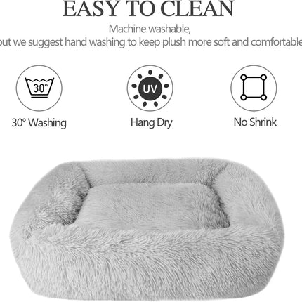 Cat Bed for Indoor Cats,Dog Beds for Small Dogs,  Small Dog Bed, Soft Long Plush Cushion Washable Pet Bed ,Self-Warming Square Cat Bed Anti-Slip Bottom Cushion (22 X 18 X 8 Inch, Gray)