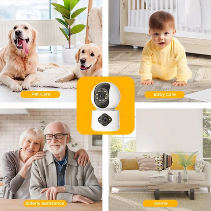 Baby Monitor with 2 Security Cameras, 5G/2.4G Wifi Dual-Screen Display Indoor Baby Camera, 2K HD Full-Color Night Vision with Human Shape Detection Motion Tracking Two-Way Audio for Baby Pet Elderly