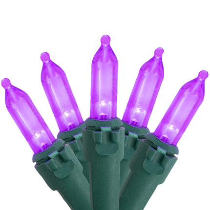 50Ct Purple LED Mini Christmas Lights, 16.25Ft Green Wire