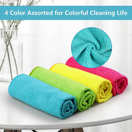 Microfiber Cleaning Cloth,100 Pack Cleaning Rag,Cleaning Towels with 4 Color Assorted,12"X12"(Green/Blue/Yellow/Pink)