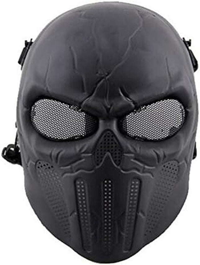 Tactical Paintball Airsoft Full Face Mask Skull Skeleton Mask with Eye Mesh Protection for Outdoors Cycling Halloween Cosplay (Black)